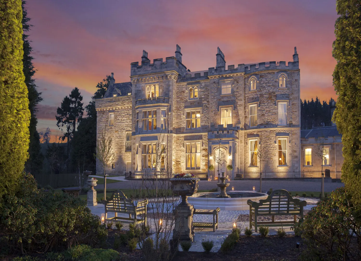Crossbasket Castle at dusk